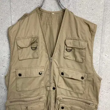 빈티지 낚시용 조끼 베이지 구제 의류 L 사이즈 정도