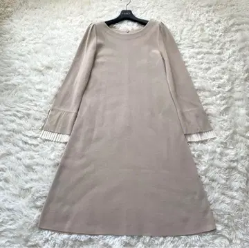 폭시 니트 원피스 소매 플리츠 바이컬러 롱 40 사이즈