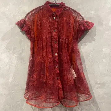 sacai 비침 레이스 반팔 셔츠 빨간색