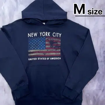 USA 구제 의류 후드티 M 네이비 기념품 미국 국기 New York