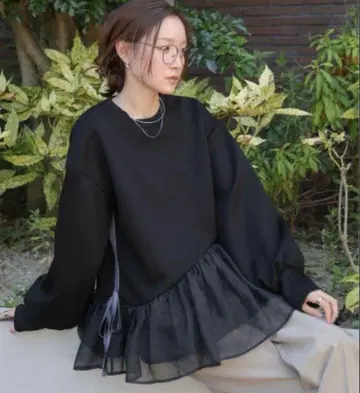 Bab 페플럼 오간자 분또 상의 블랙