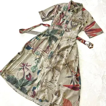 데시구알 보태니컬 무늬 롱 셔츠 원피스 벨티드 40