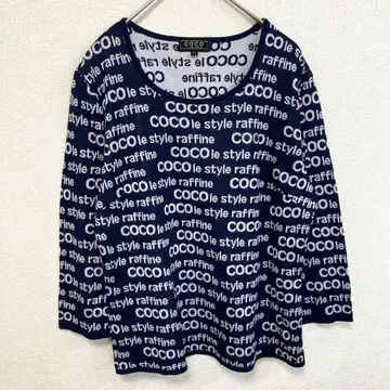 COCO 로고 프린트 팔분 소매 니트 실크 100% 비쥬 로고 M 새상품