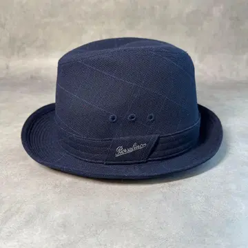 택 포함 새상품 Borsalino 체크 무늬 울 혼방 중절모 네이비