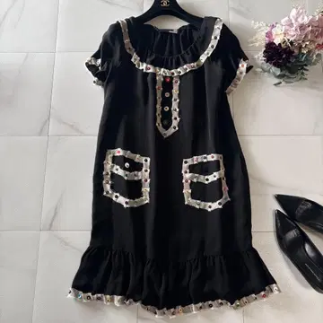 LOVE MOSCHINO 실크 스팽글 반팔 원피스 42 사이즈