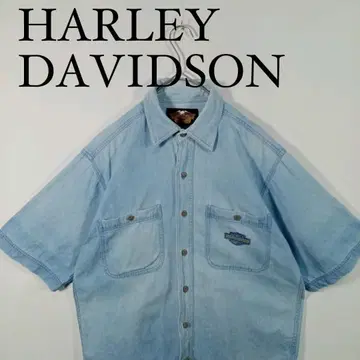 할리 데이비슨 데님 셔츠 반팔 라이트 블루 M