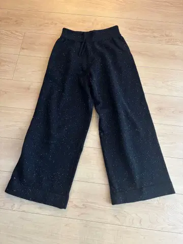 슬라브 소재 블랙 와이드 팬츠 드로우 스트링 포함