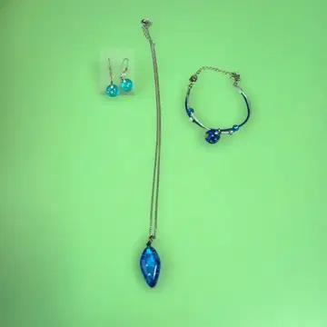 오키나와 별의 모래 핸드메이드 파란색 목걸이 팔찌 귀찌 세트