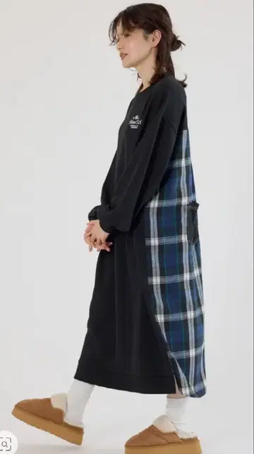 로데오 크라운 체크 도킹 원피스 BLACK