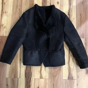 Aquascutum 무스탕 코트 노카라 더블 블랙