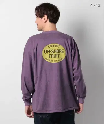 미사용 새상품 OFFSHORE 데미지 가공 보라색 긴팔T셔츠