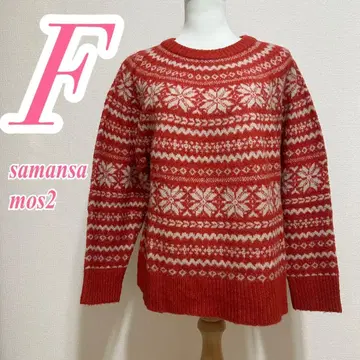 사만사 모스 2 니트 스웨터 레드 화이트 F 올 패턴 캐주얼