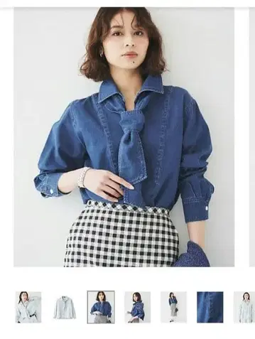 UNTITLED 데님 리본 긴팔 셔츠