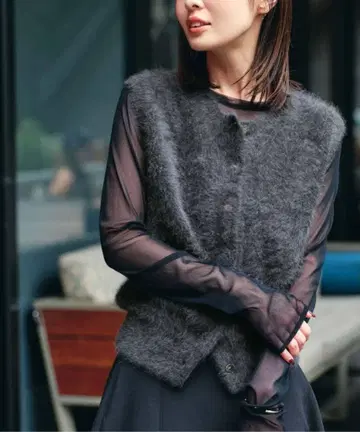 NOBLE FOX/Ca 퍼 니트 프론트 버튼 베스트