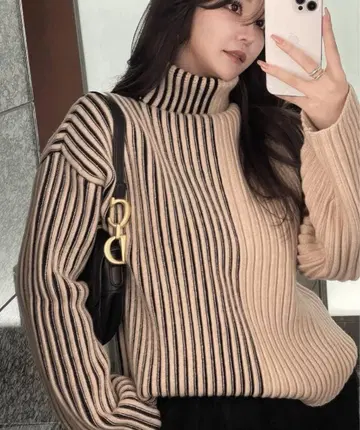 the toe 스트라이프 터틀넥 니트