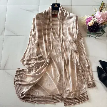 미쏘니 보더 롱 가디건 핑크 베이지 레이온 100