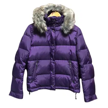 y2k 광택 보라색 퍼 달린 숏 다운 자켓 유니클로