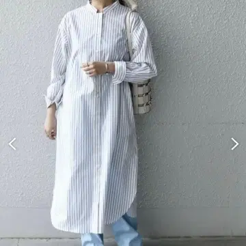 쉽스 스트라이프 퍼프 셔츠 원피스 화이트