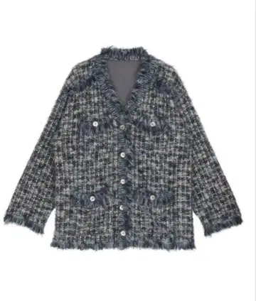ameri 빈티지 트위드 프린지 니트 가디건