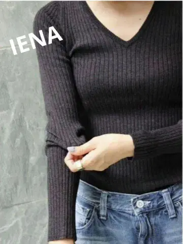 IENA 하이 게이지 리브 니트 V넥 그레이