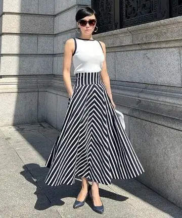 jenne 샤프 보더 A 라인 스커트