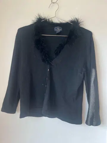 블랙 퍼(fur) 포함 실크 가디건 L 사이즈