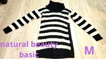 natural beauty basic 보더 니트 원피스 M 화이트 블랙