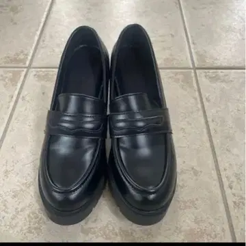 CHIBINBU 로퍼 블랙 로퍼 중간 힐 합성 피혁