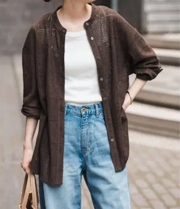 새상품 스픽 앤 스팬 PE 레이스 셔츠 브라운