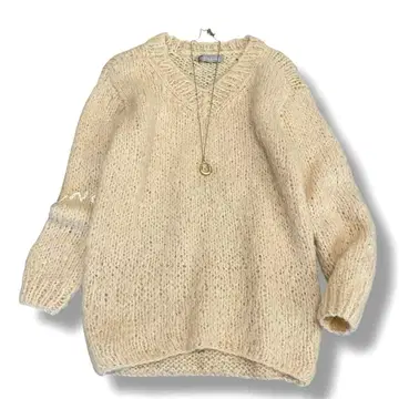 컨디션 최상 다마 컬렉션 굵은 니트 알파카 혼방 크림 자수 루즈핏