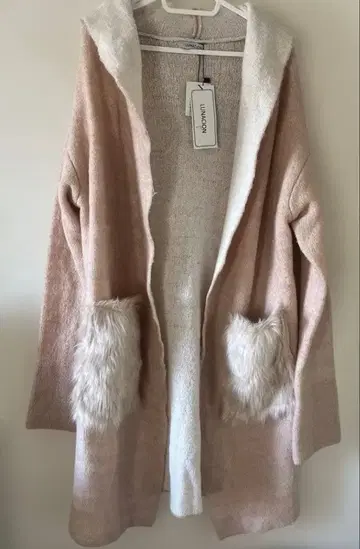 [ 미사용품 ] LUNACION 퍼 포켓 롱 가디건 사이즈 M