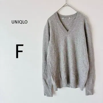 유니클로 니트 긴팔 여성용 V넥 캐시미어 100% 그레이 F