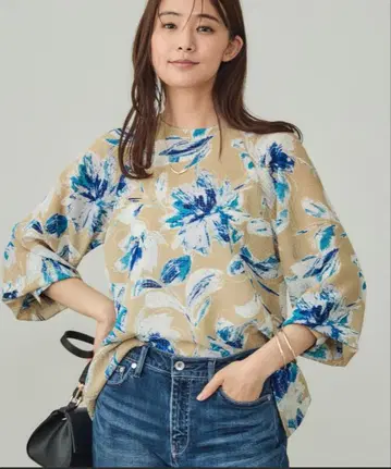 꽃무늬 긴팔 셔츠 베이지 블루 M~L