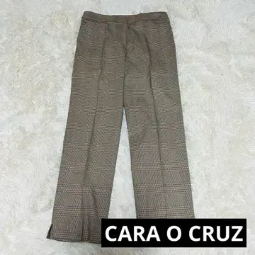 CARA O CRUZ 체크 무늬 슬랙스 브라운 울 혼방 테이퍼드 팬츠