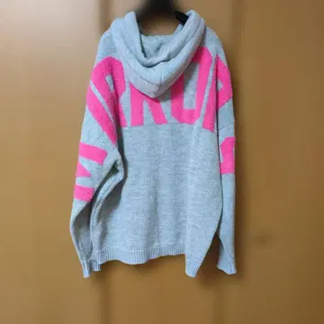 MIRROR9 후드 부착 니트 후드티 그레이/핑크