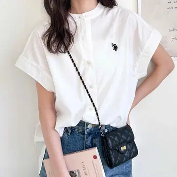 U.S. POLO ASSN 프렌치 슬리브 원포인트 자수 셔츠 블라우스