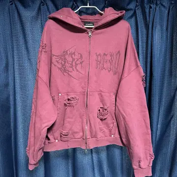 NOT4NERD 데미지 가공 지퍼 후드티 더블 지퍼 M 사이즈