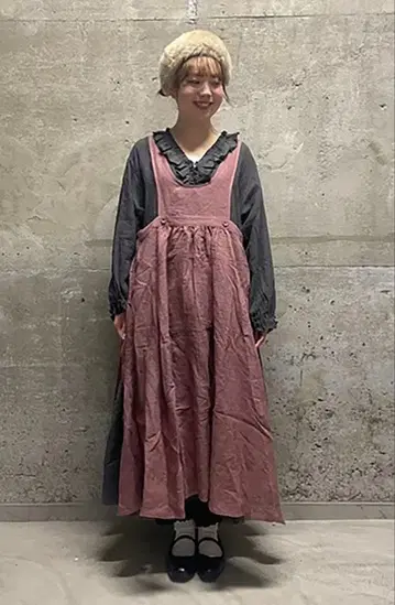 사만사 모스모스 타치카와 한정판 린넨 에이프런 원피스 플럼