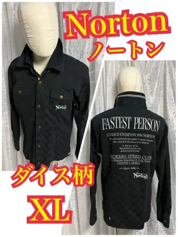 Norton 노튼 긴팔 셔츠 바이커 다이스 패턴 자수 로고 블랙 XXL