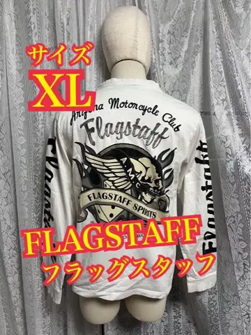 FLAGSTAFF 롱T 긴팔t셔츠 바이커 자수 로고 스컬 화이트 XL