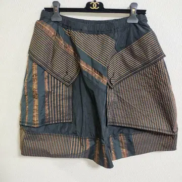 에이코 콘도 플레어 스커트 허리밴딩 큐프라 스트라이프 무릎 기장