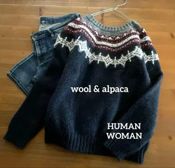 미사용 HUMAN WOMAN 알파카 울 노르딕 크루넥 니트