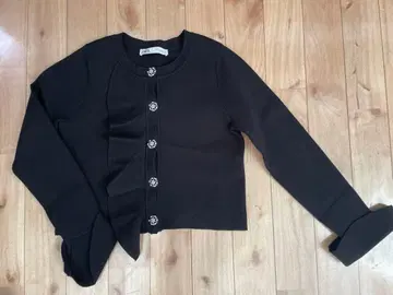 [ ZARA ] 블랙 가디건 비쥬 버튼 프릴 긴팔