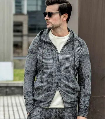 [ 1PIU1UGUALE3 RELAX ] 하운드 투스 자카드 후드티