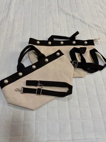 진주 장식 캔버스 숄더 백 세트