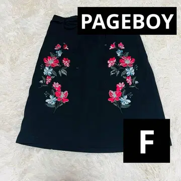 꽃무늬 자수 플레어 스커트 블랙 허리 리본 안감 부착 F 사이즈