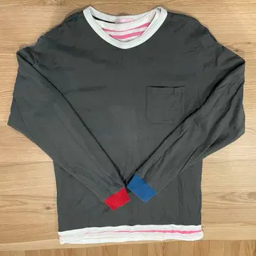 EACHTIME. 리버서블 롱 T 다크 그레이 / 핑크 보더 L 사이즈