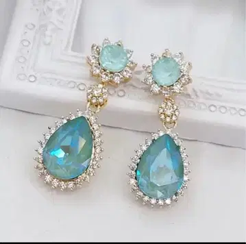 민트 그린 브라이덜 귀걸이 샹들리에 웨딩 스와로브스키 사용