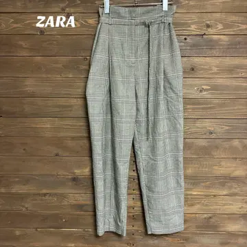[ 자라 ] ZARA 체크 무늬 하이웨스트 슬랙스 하운드투스 M