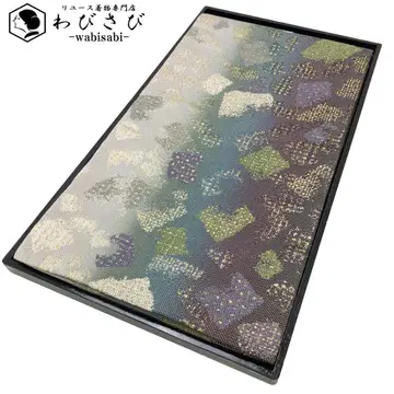 후쿠로 오비 본 진흙 염색 사각 패턴 금실 그라데이션 O-4762